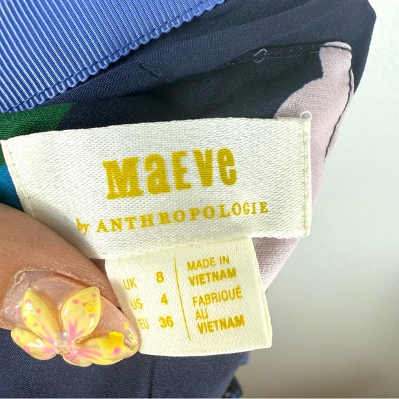 Anthropologie Maeve Midi Skirt The Valerie Pleated Blue Motif Preppy Floral sz 4 - Picture 7 of 7